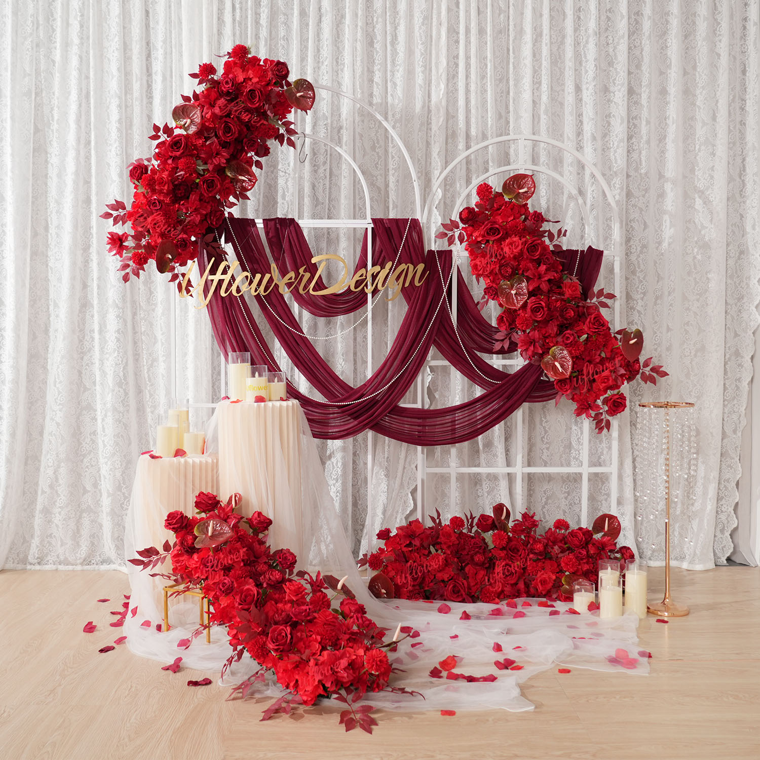 Uflower Red Flower Row Wedding - Flower Wall Panel recension och pris