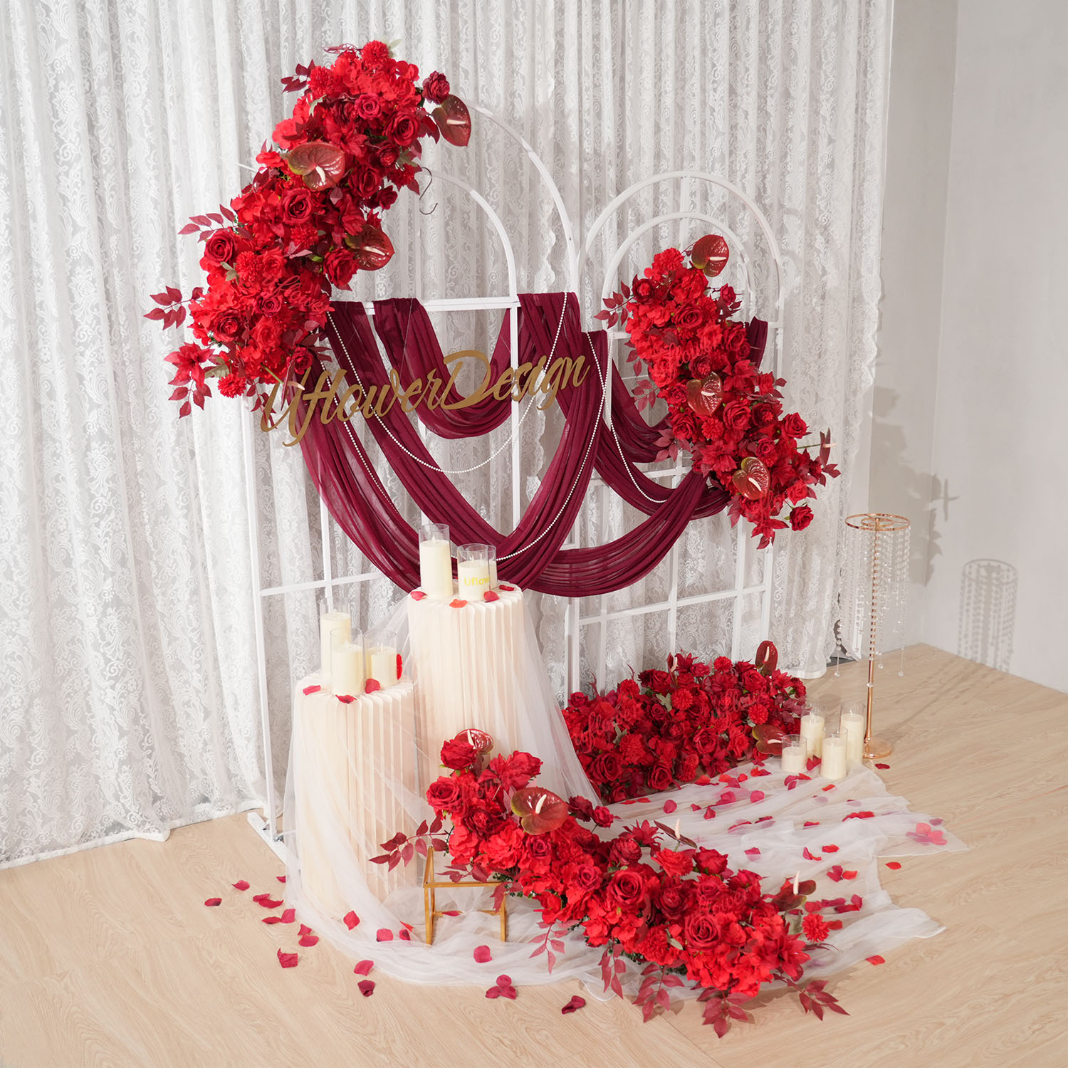 Uflower Red Flower Row Wedding - Flower Wall Panel recension och pris