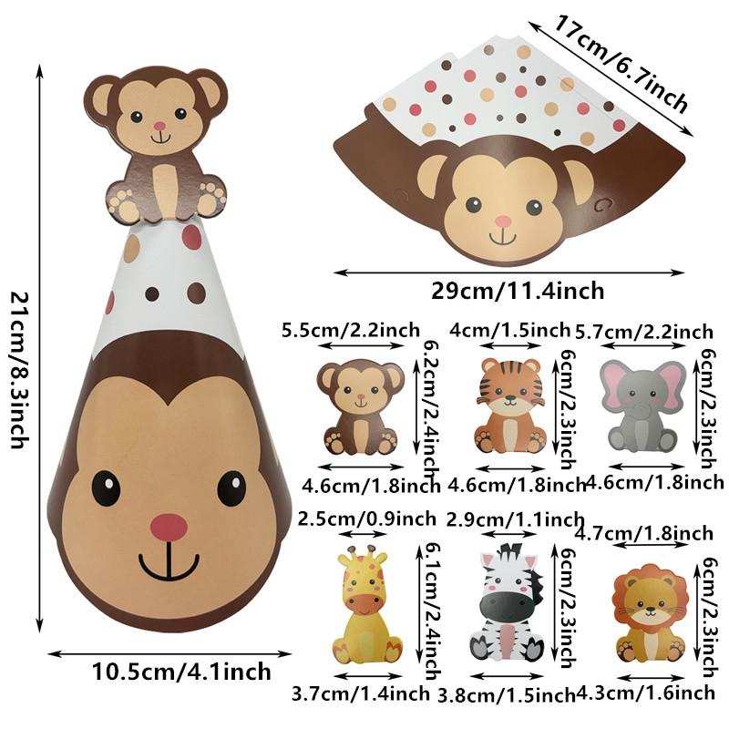 6Pcs Jungle Animal Paper Hats  - Party Hat Cone recension och pris